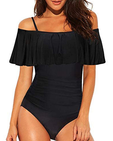 One-piece Cut-out Ruffled Strap Tube Top Swimsuit