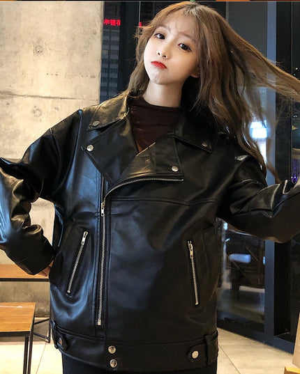 Leather coat women's autumn winter new Korean loose casual casual casual wear Pu motorcycle jacket ins fashion
