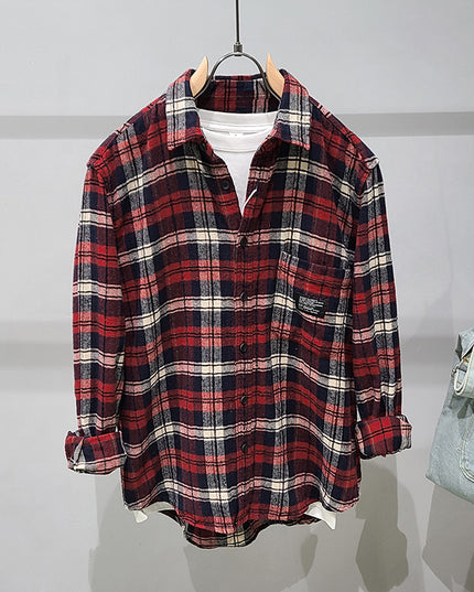 Green Plaid Cotton Long Sleeve Shirt