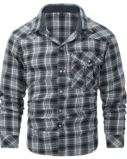 Flannel European And American Retro Pearl Buckle Western Style Long Sleeve Shirt