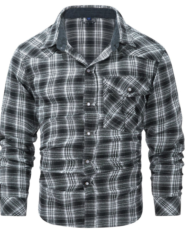 Flannel European And American Retro Pearl Buckle Western Style Long Sleeve Shirt