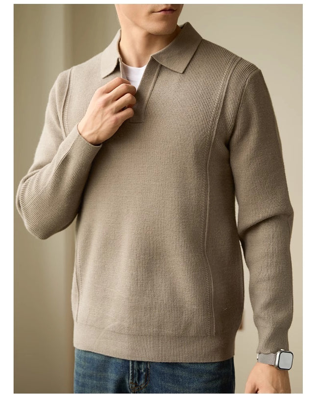 Men's High-end American Business Casual Polo Collar Long-sleeved Sweater