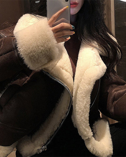 Women's Fashion Thickened Fur All-in-One Short Jacket