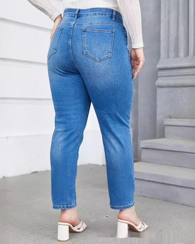 Plus Size Denim Harem Slim Fit Stretch Tapered Pants