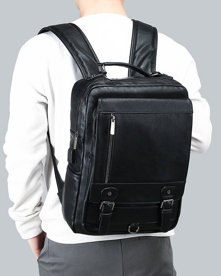 Men's Leather New Large Capacity USB Charging Backpack