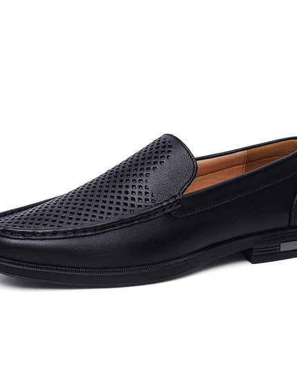 Cowhide Loafers Men's British Business Dress Slip-on Hollowed-out Breathable Leather Shoes