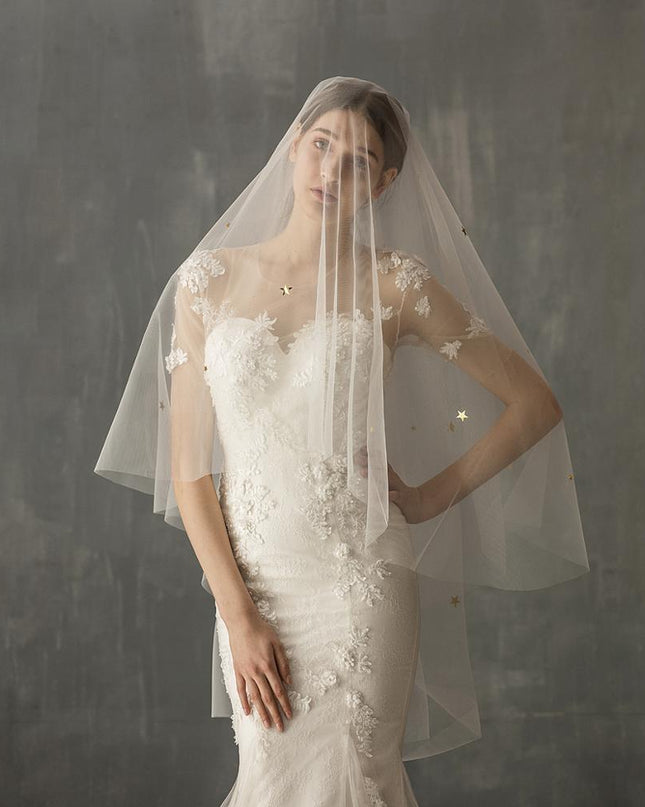Star Style Hand Sewn Metal Combed Bridal Veil