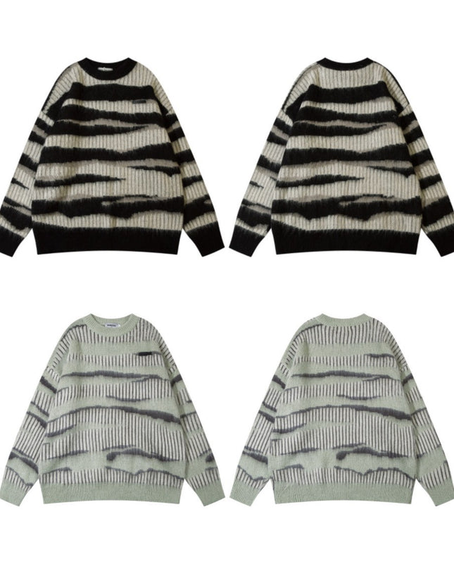 Striped Contrast Color Haima Wool Sweater For Women