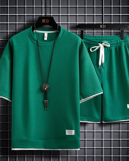 Men's Fashion Simple Short Sleeve T-Shirt Two Piece Set