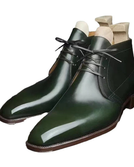 Low Heel Business Glossy Men's Short Boots