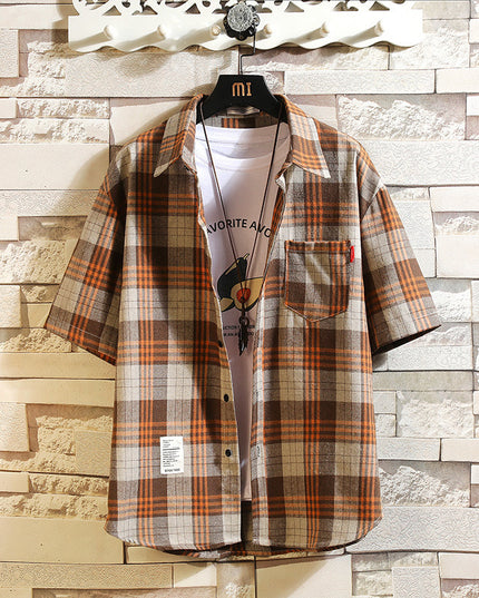 Men's Plus Size Casual Short-sleeved Plaid Shirt