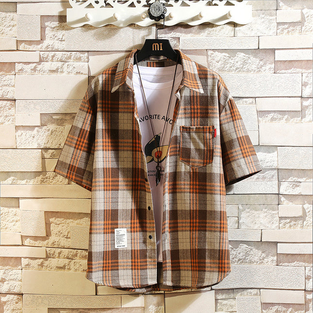 Men's Plus Size Casual Short-sleeved Plaid Shirt