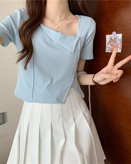 Women's Irregular Square Collar Split Shoulder T-shirt