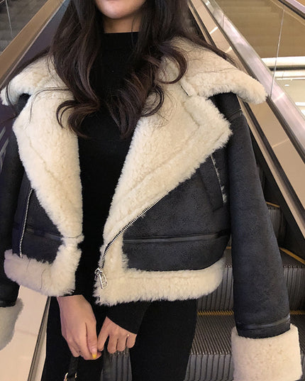 Women's Fashion Thickened Fur All-in-One Short Jacket