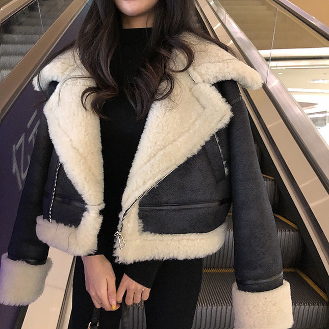 Women's Fashion Thickened Fur All-in-One Short Jacket