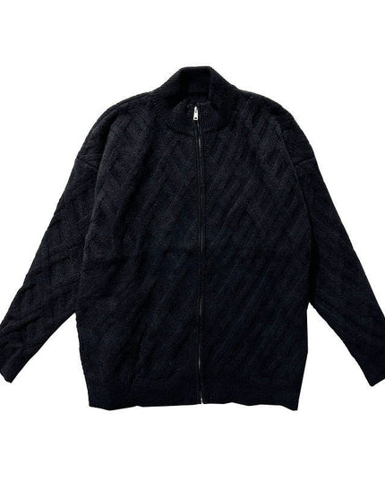 Casual Stand Collar Solid Color Autumn And Winter New Cardigan Cable-knit Sweater Men
