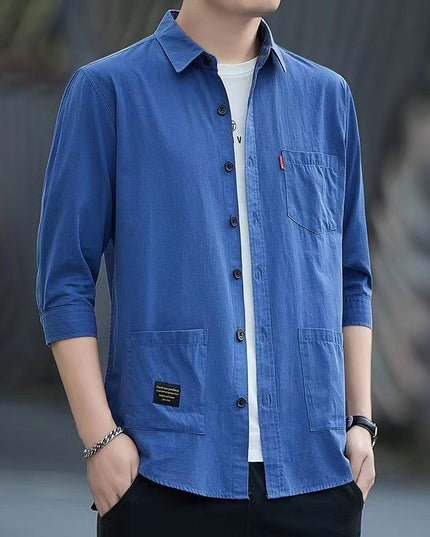 Casual Lapel Long Sleeve Shirt With Pockets Spring And Autumn Jacket Shirt Men's Tops