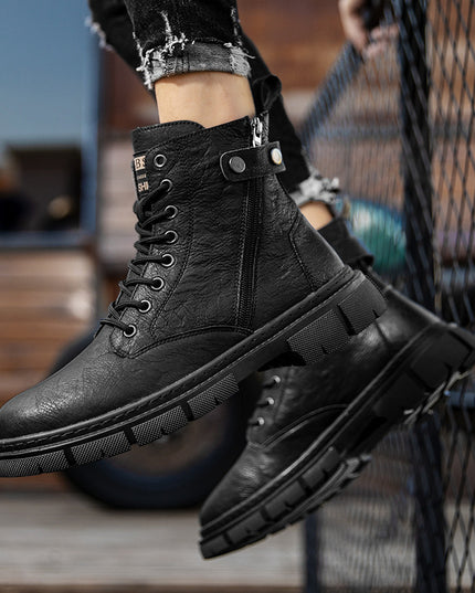 Wear-resistant High-top Zipper Casual Leather Shoes