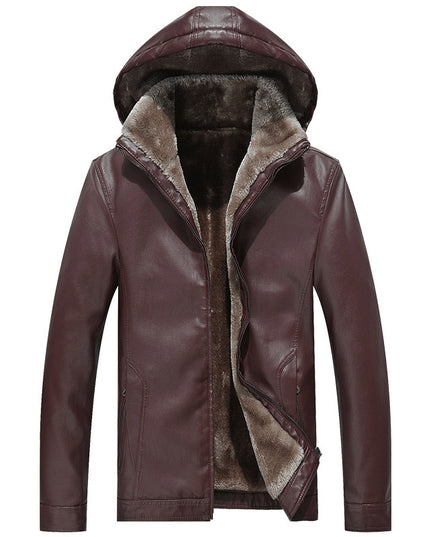 Men's Fashion Casual Zipper Slit Pocket Hooded Turn-down Collar Coat