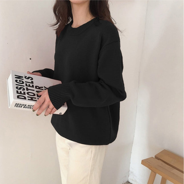 Retro Lazy Style Solid Color Pullover Soft Glutinous All-matching Sweater