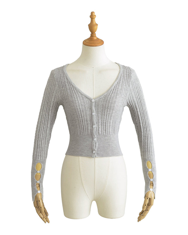 American Hot Girl Pure Desire Sexy V-neck Single-breasted Long Sleeve Sweater
