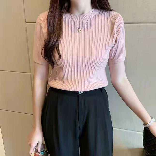 Women's Slim-fit Knitted Short-sleeved Sweater