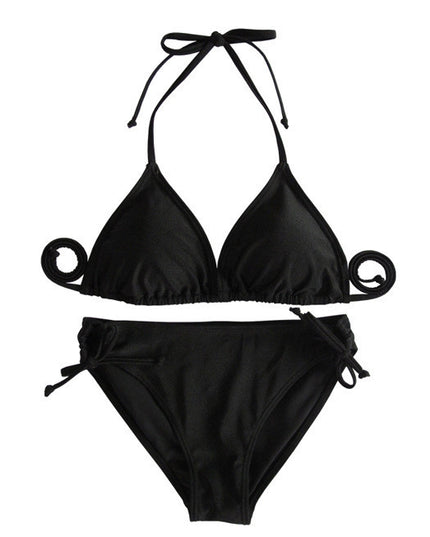 Solid Color Triangle Bikini Lace-Up Swimsuit Women's Swimwear