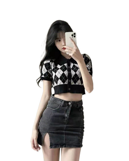 Slit Black Denim Skirt For Women