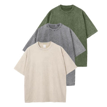 Pure Cotton Distressed T-shirt Retro Round Neck Short Sleeves