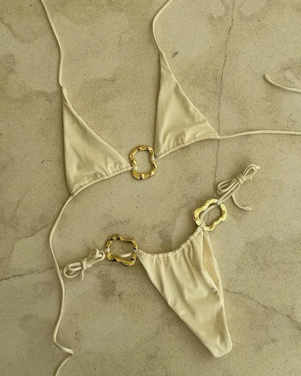 Sexy Bikini Suit Lace-up Printing Low Waist Women's Halter