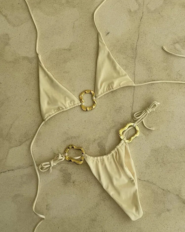 Sexy Bikini Suit Lace-up Printing Low Waist Women's Halter