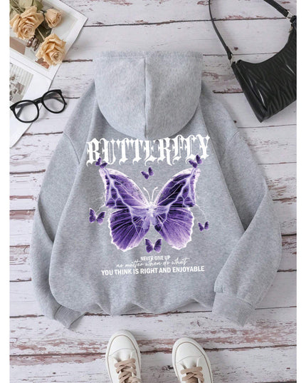 Purple Butterfly Sports Hooded Top Women's Sweater