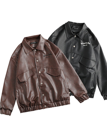 Leather Jacket Lapel Loose Retro Top