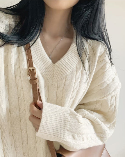 V-neck Mid-length Sweater Thick Long-sleeved Knitted Top