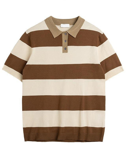 Lightly Mature Knitted Polo Shirt Casual Striped Short Sleeve