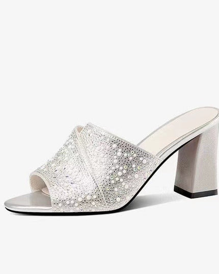 Genuine Leather Cowhide Thick Heel Slippers