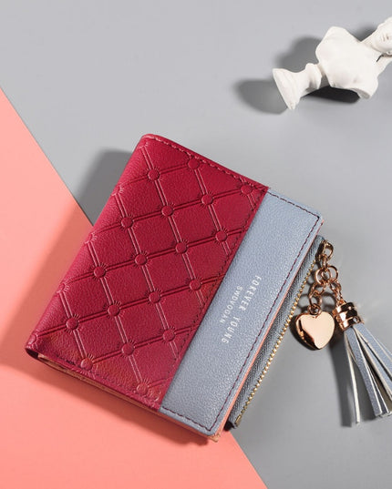 Contrast embossed zipper handbags tassels high-grade soft leather wallet simple coin purse