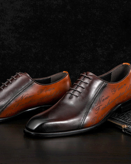 Genuine Leather Plus Size Oxford Men's Colorblock Square Toe Shoes
