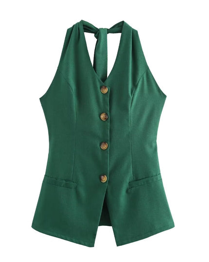 Classic Style Cotton And Linen Halterneck Vest Suit Women's Summer High-grade Trousers