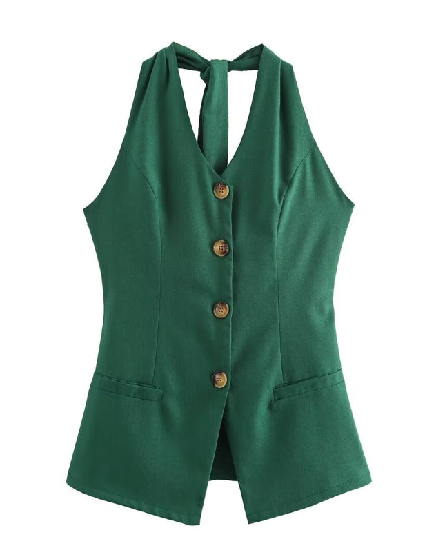 Classic Style Cotton And Linen Halterneck Vest Suit Women's Summer High-grade Trousers