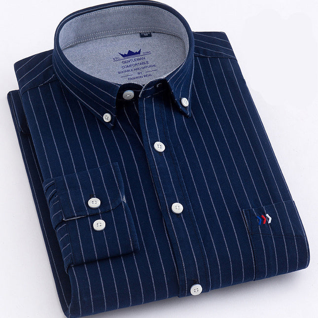 Cotton Oxford Plaid Men's Long Sleeve Shirt