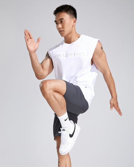 Summer Youth Fitness New Printed Cotton Wide Shoulder Vest For Men