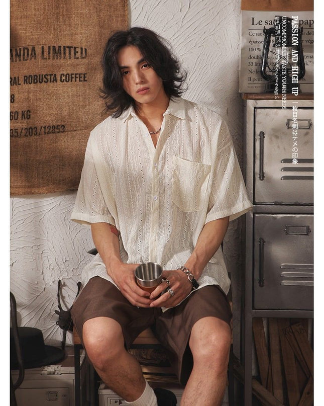 Retro Niche Design Hollow-out Short-sleeved Shirt For Men