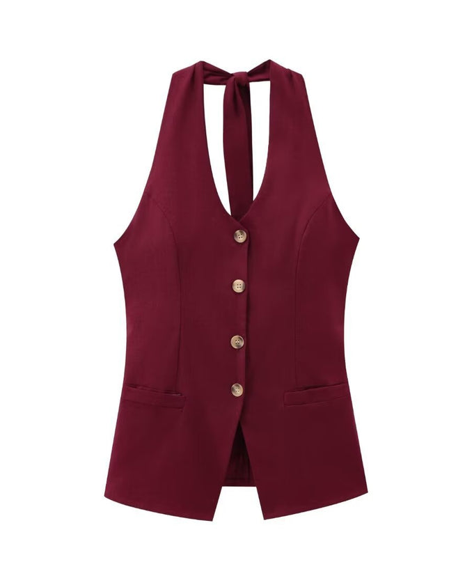 Classic Style Cotton And Linen Halterneck Vest Suit Women's Summer High-grade Trousers