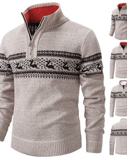Plus Size Half-open Zipper Men's Autumn And Winter Loose Color Matching Knitwear