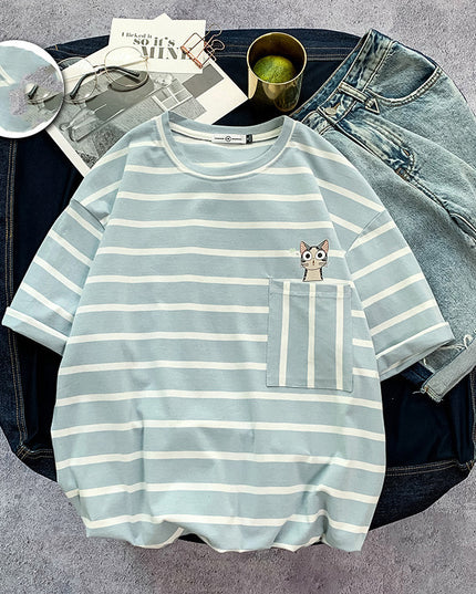 Men's Striped short sleeve T-shirt fat trend to add fat