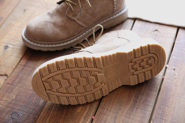 Vintage Suede Round Toe Lace-Up Ankle Boots