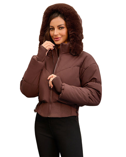 Women's Hooded Large Fur Collar Short Cotton Jacket