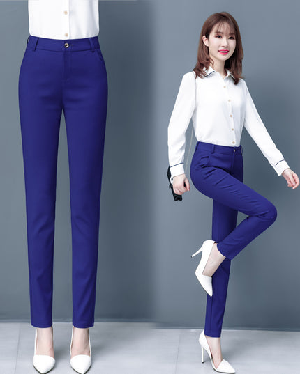 Blue Suit Pants Spring Women's High Waist Career Figure Flattering Drape Skinny Pants