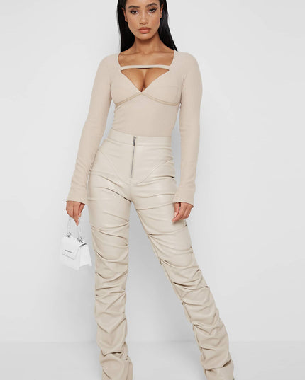 European And American Fashion Tight PU Leather Trousers Personalized Shrinkage Bootcut Trousers Women